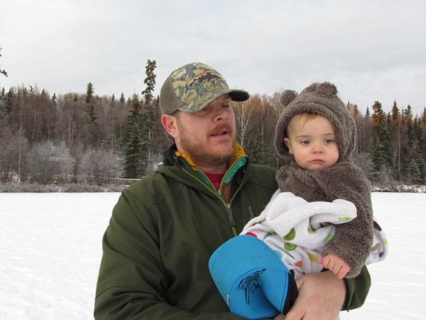 Daddy and baby Skye on Beach Lake.